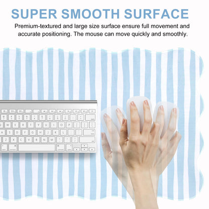 L-SPOUTTO Blue Striped Mouse Pad,Scalloped Desk Mat XXL Large Geometric Gaming Mousepad,35.4x15.7in Non-Slip Rubber Base Keyboard Pad Waterproof Desktop Mat for Laptop Computer Game Home Office