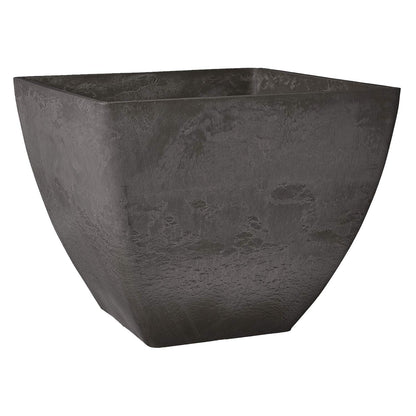 PSW Pot Collection 16x13 inch Plastic/Stone/Wood Composite Square Planter – No Drainage Hole (Drillable), Modern Indoor/Outer Pot for Flowers, Foliage, Succulents, Fairy Gardens, Dark Charcoal