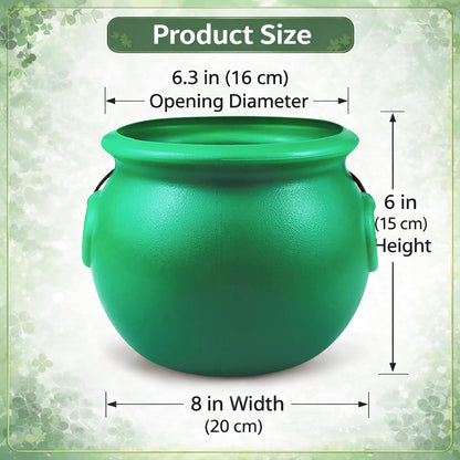GIFTEXPRESS 8" Green Cauldron Kettle for St Patrick Day, Mardi Gras, Halloween, Pot of Gold Pot, Lucky Leprechaun Kettle, Plastic Cauldron