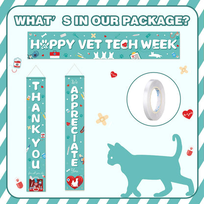 Fanfanwin 3 Pcs Happy Vet Tech Week Banner We Appreciate Thank You Veterinary Technician Week Decorations Vet Hospital Staff Party Supplies for Hard Work Nurse Enthusiast