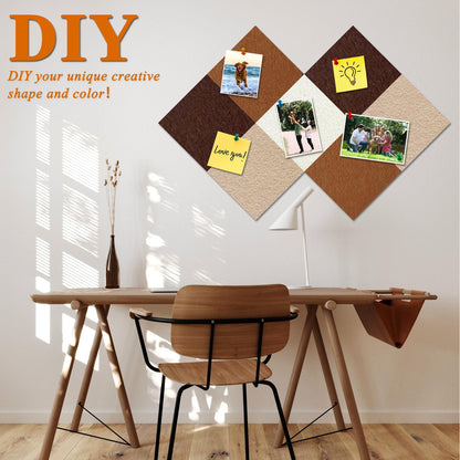 HULAVO Square Felt Cork Bulletin Board Tiles, Self Adhesive DIY Felt Pin Board for Wall 30" x 20" with 35 Pushpins for Office School Home Wall Decor Stickers Memos Photos Display (Gradual Brown)