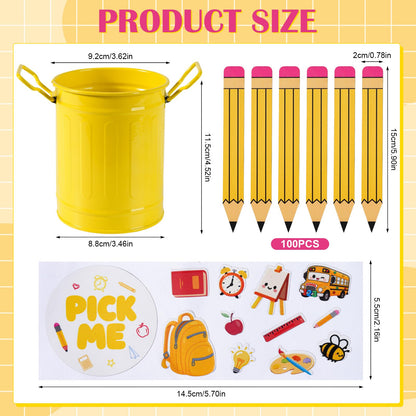 Jieting 101 Pcs Pencil Flip Name Sticks with Metal Holder and Sticker, Random Student Selector Pick Me Sticks for Teacher Classroom Management and Learning Activities