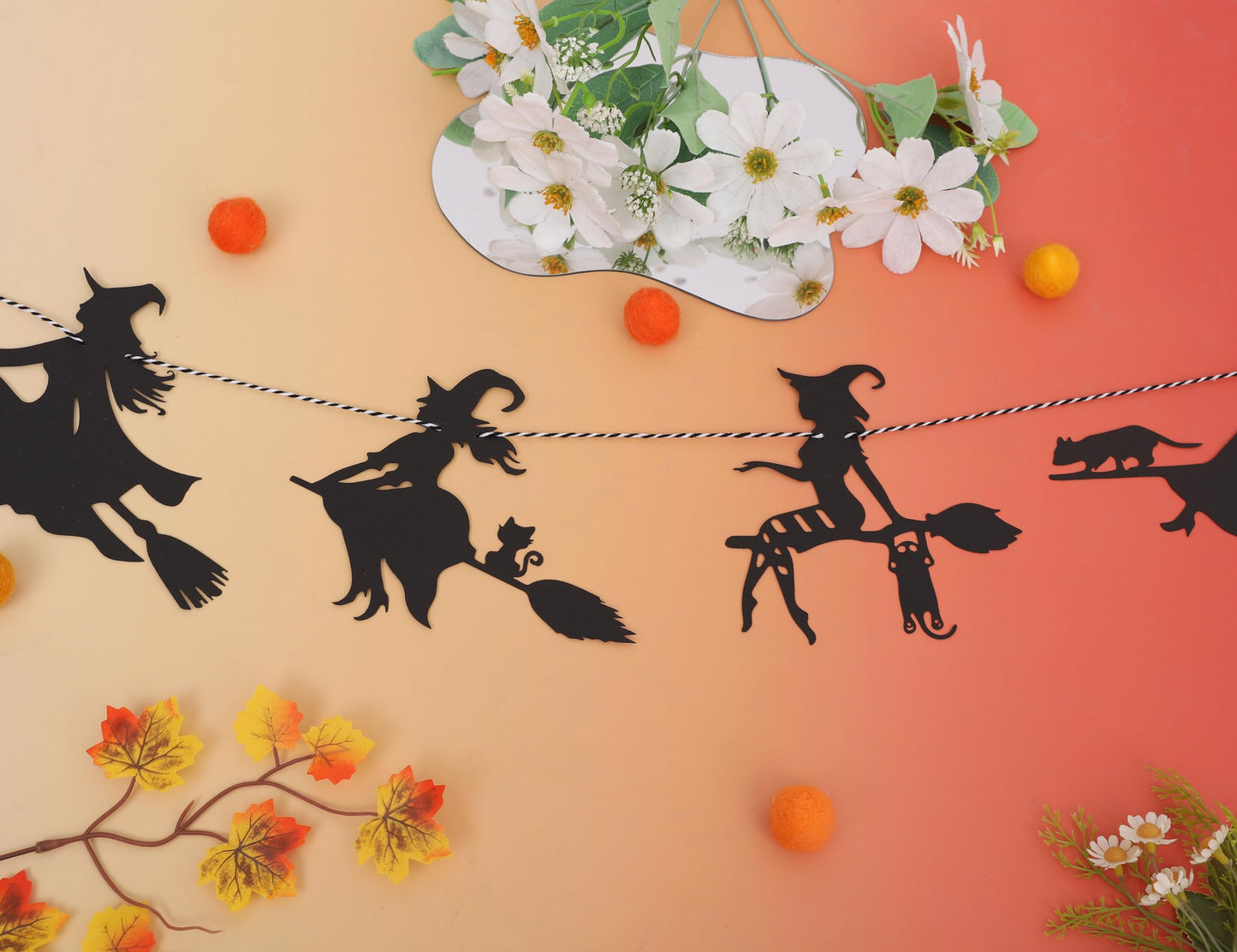 Halloween Witch Garland - Wood Witches Party Decoration, Autumn Home Witches Banner, Halloween Spooky Fireplace Decorations, Fall Bachelorette Party Vampire Decorations Supplies