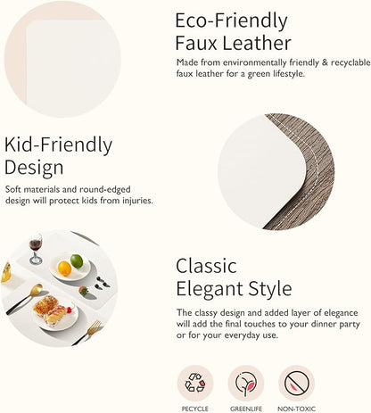 Maxpearl Faux Leather Placemats Set of 4, Waterproof - Wipe Clean - Heat Resistant - Anti Slip Dining Table Place Mats, Suitable for Indoor & Outdoor Use, 17’’×12’’, Ivory White