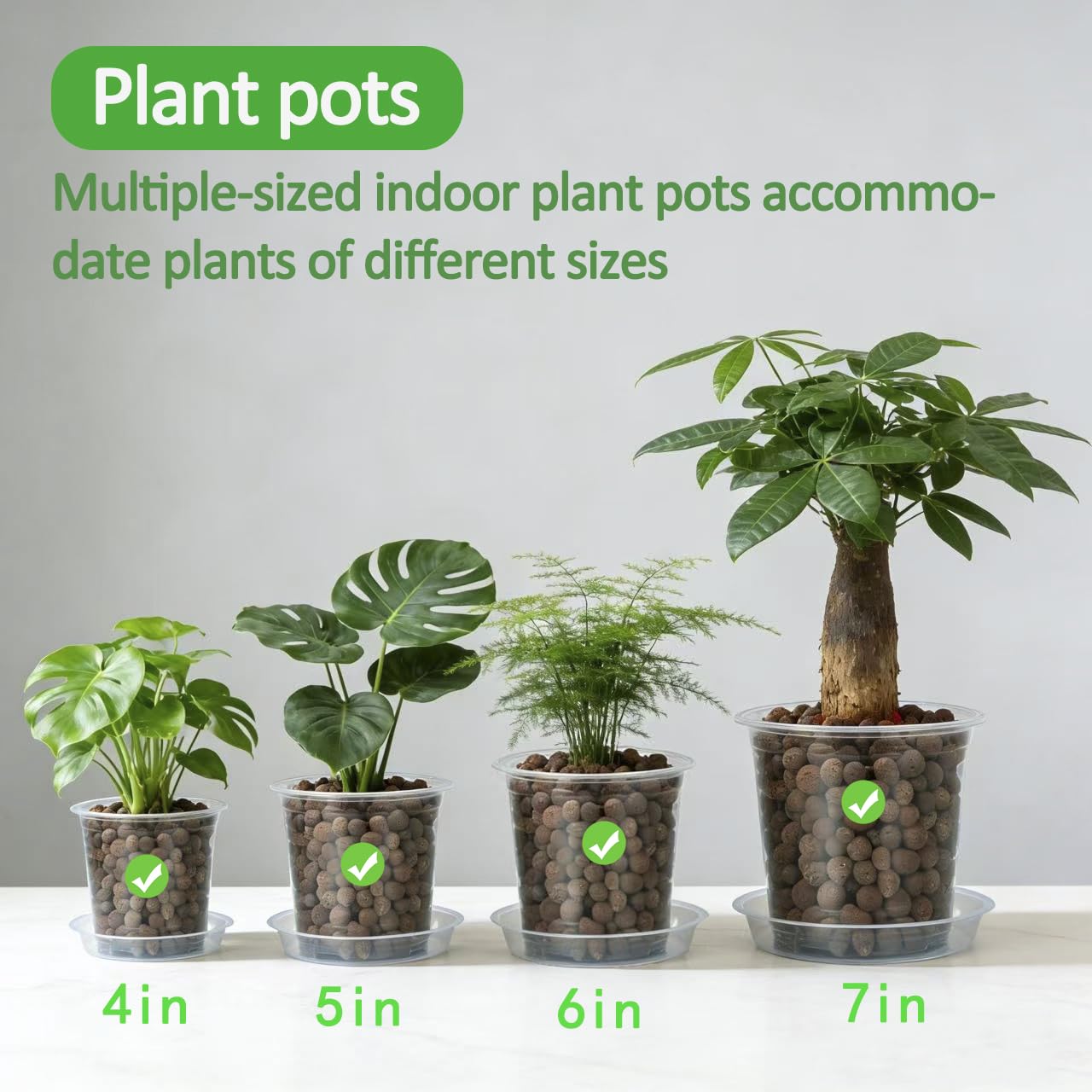 Frukwoc 4/5/6/7 Inch Clear Nursery Pots 20 Pack, Assorted Size Plastic Plant Pots with Drainage Holes, Transparent Flower Pots for Indoor Outdoor Seedlings Gardening (4+5+6+7 Inch)