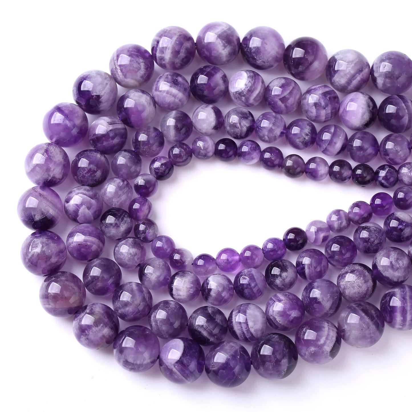 75PCS 10MM Purple Amethyst Dream Lace Beads Natural Quartz Crystal Stone Loose Beads for Jewelry Making DIY Bracelet Grade A+