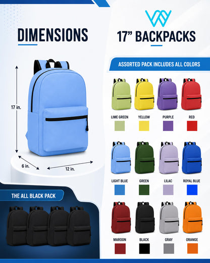 Winterlace 24 Pack Backpack, Bulk 17 inch Lightweight Outdoor Travel Gym Corporate Events Bag (Black)