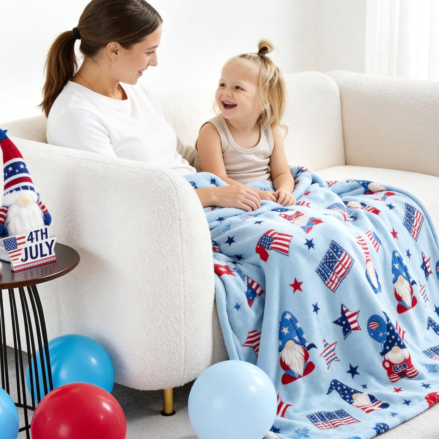 Cozy Bliss Gnome Patriotic Throw Blanket - 4th of July Warm MilkyPlush Throw Blankets,Ultra Soft Cozy Blankets for Couch,Sofa and Bed,Blue,50"x60"