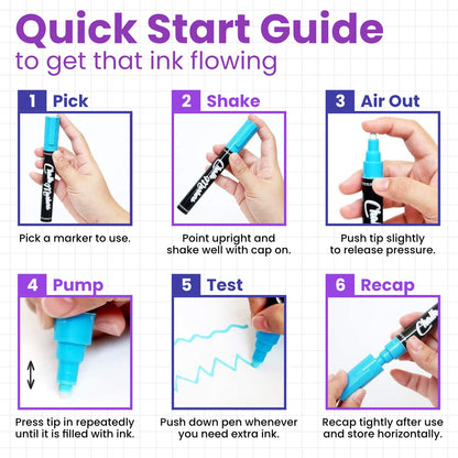 5 Purple Chalkboard Chalk Pens - Purple Dry Erase Markers for Blackboard, Chalkboard Signs, Windows, Glass | Variety Pack - Fine & Jumbo Size Ink Pen (1mm, 3mm, 6mm, 10mm, 15mm)