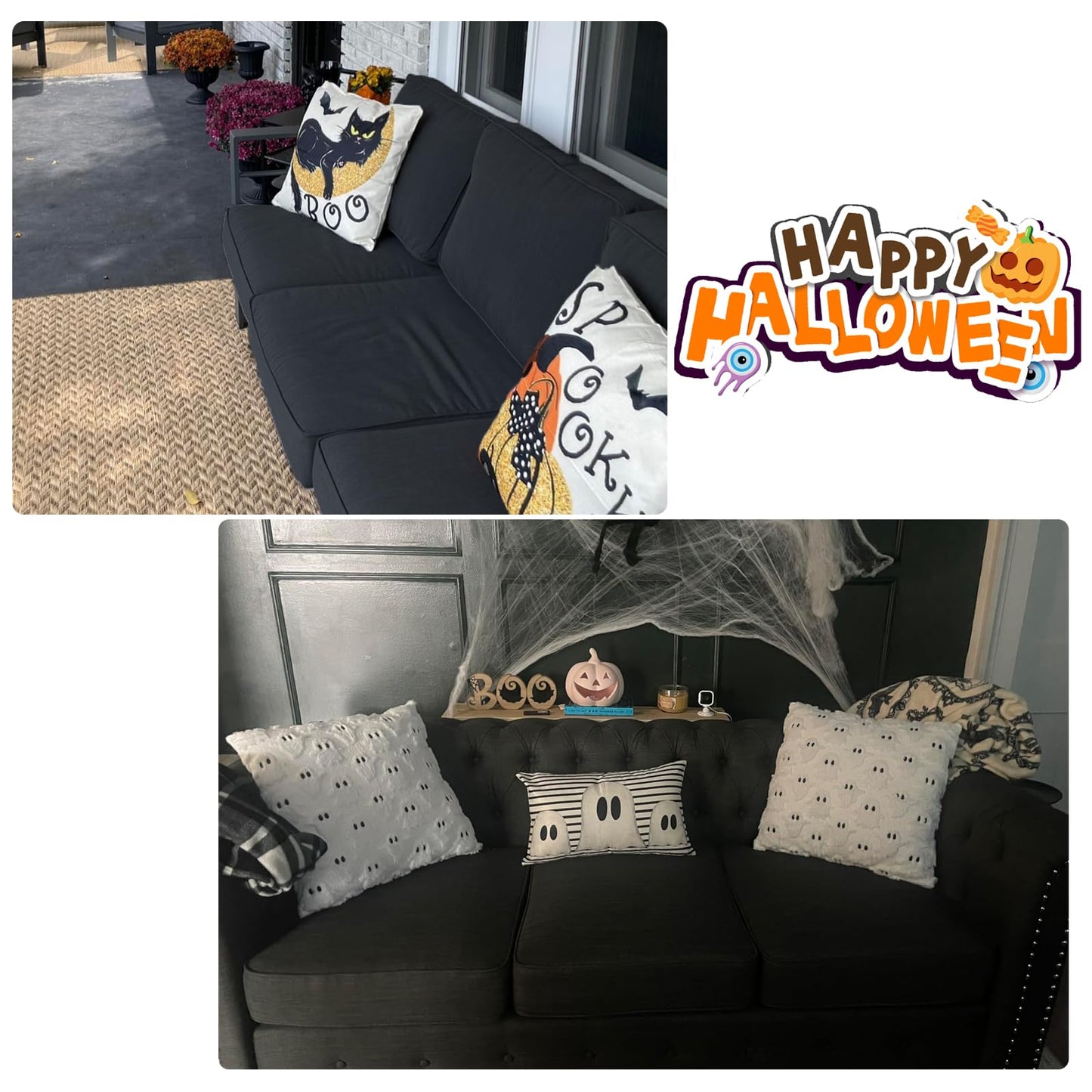 Oslimea Outdoor Cushion Covers Replacement 22x20x4 inch 2Pack Patio Furniture Cushion Seat Cover Waterproof Washable Sofa Couch Chair Slipcover Furniture Protector, Black, Halloween Decoration