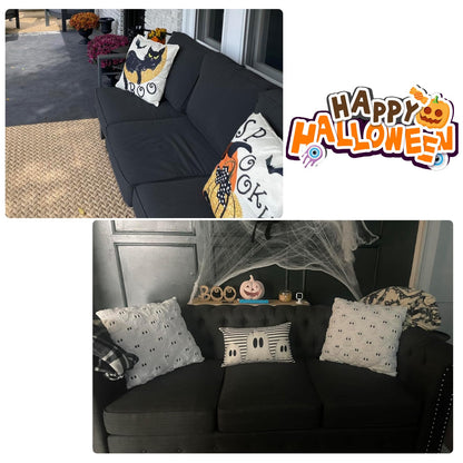 Oslimea Outdoor Cushion Covers Replacement 22x20x4 inch 2Pack Patio Furniture Cushion Seat Cover Waterproof Washable Sofa Couch Chair Slipcover Furniture Protector, Black, Halloween Decoration