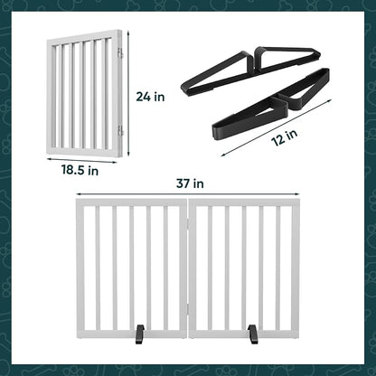 Semiocthome Bamboo Dog Gates Indoor 2-Panel Freestanding Puppy Gates for The House with 2 Metal Stands 24" H Folding Wood Pet Gate for Stairs Doorway, Fully Assembled Safety Fence - White