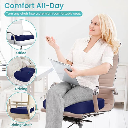 Office Chair Seat Cushion, Cooling Gel Enhanced Memory Foam Cushion for Long Sitting - Back, Sciatica, Coccyx, Tailbone Pain Relief Pillow - for Office, Gaming, Car, Wheelchair - Blue, X-Large