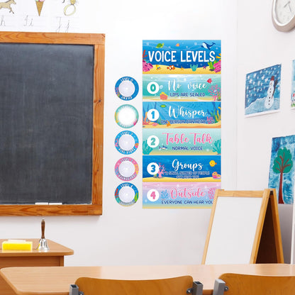 5 Pcs School Push Light and Voice Level Poster Voice Level Chart Monitor Rules Sign Under The Sea LED Tap Light Classroom Rules Poster Classroom Management Tools for Teachers（Ocean Animals Style）