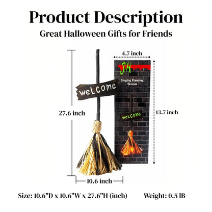 Halloween Witches Decor, Witches Broom Halloween Decor, Animated Floating Broomstick for Spooky Sounds, Haunted Party Decorations, Light-up Dancing Magic Witch Broom Porch Decor