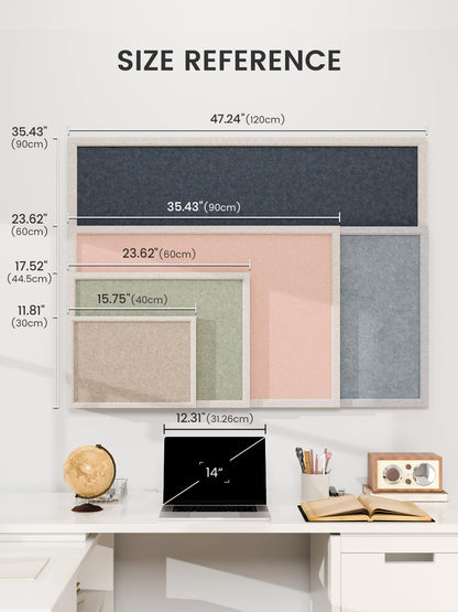 Fluxynara Foldable Cork Board Alternative, Felt Bulletin Board 35.4" x 23.6" Oatmeal Frame with 24 Adhesive Tabs, Pin Board for Home Office, Classroom, Entryway, Kitchen Wall Decor—Sage