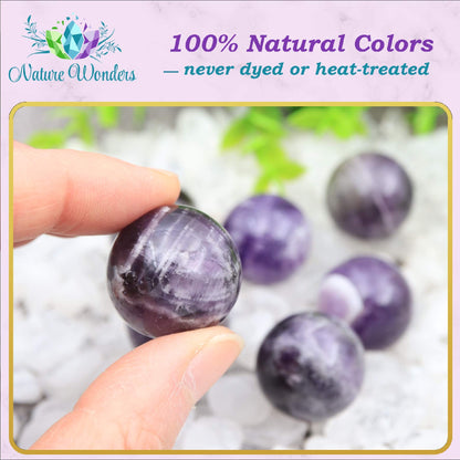 Nature Wonders Crystal Ball Sphere Amethyst (Deep Violet) 7 Spheres 1”, 24-26mm for Reiki, Energy Healing, Meditation, Palm Stones, TouchStones