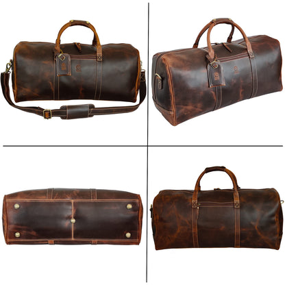 24" Leather Duffle Bag for Men and Women, Full Grain Leather Travel Overnight Weekender Sports Gym Carry On Duffel Bag by Rustic Town (Antique Brown)