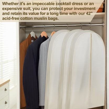 GliCraft 50 Inch Acid Free Cotton Muslin Suit Garment Bag Long Dress Suit Storage Box Closet Organizer for Suits, Coats, Travel Bag