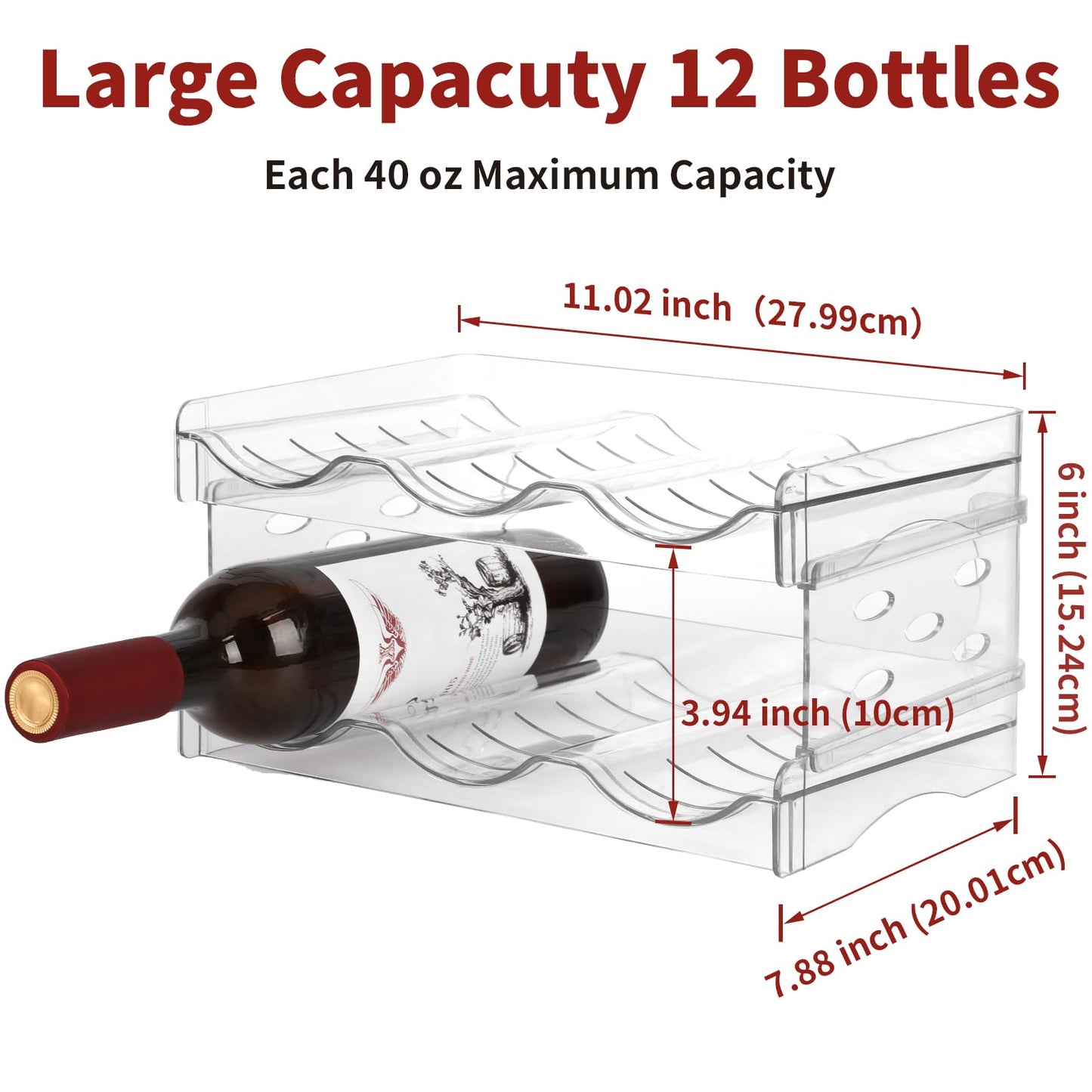 EZ COZY Wine Rack, 4 Tier Water Bottle Organizer for Cabinet, Stackable Clear Wine Holder for Pantry, Refrigerator, Countertop Organization (12 Bottles)