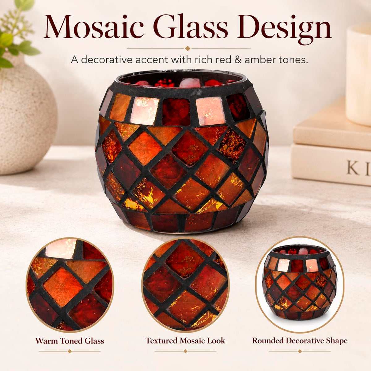 Votive Candle Holder Tea Lights - Glass Candle Holders, Mosaic Tealight Candle Holder, Candle Jar Cup for Wedding Centerpiece Party Table Decorations, Valentines Day Decor