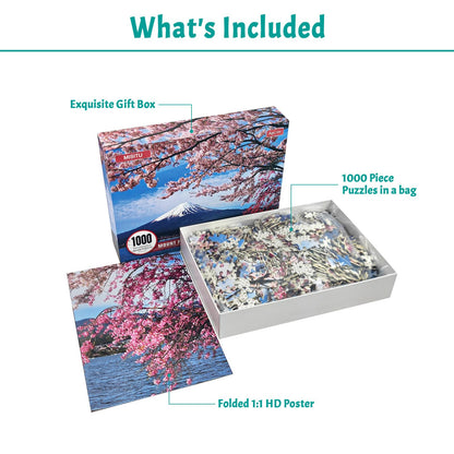 MBOQIU 1000 Piece Puzzle for Adults - Mount Fuji Puzzles for Adults 1000 Pieces, Letters on Back, Nature Landscape Jigsaw Puzzle, Japan Sight Challenging Puzzles for Teens Seniors - 27.6 x 19.7 inches