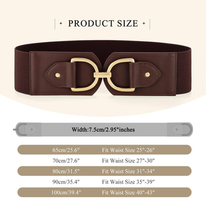 Wide Belts for Women Fashion Elastic Belt for Dresses Vintage Waist Belt Ladies Stretchy Belt Gold Buckle,Coffee 35"