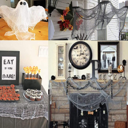 ziyue 2 Pcs 5 Yards X 40" Include Hanging Outdoor Indoor Scary Creepy Halloween Office Party Door Window Giant Spider Wall Yard Table car Lawn Cloth Decorations Cheesecloth Fabric (White + Black)