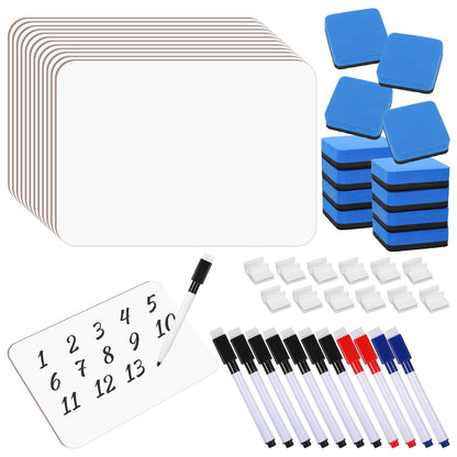 12 Sets Mini Whiteboard Small Dry Erase Board 5''x 7'' Double Sided Small White Board Dry Erase with Markers Erasers Pen Holders Portable Mini Whiteboard for Classroom Teacher Home Office