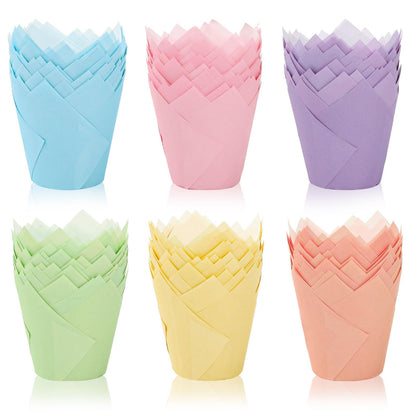 FYSUIMU 180Pcs Pastel Tulip Cupcake Liners Colorful Muffin Baking Cups Pink Blue Purple Yellow Orange Green Cupcake Wrappers for Spring Easter Holiday Party Supplies