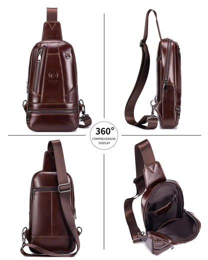 RAINBOW HORSE Genuine Leather Shoulder Bag, Men's Crossbody Chest Bag, Casual Front Pack, Suitable for Travel, Hiking, and Daily Use