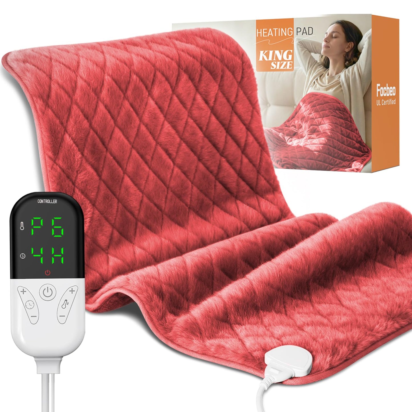 Electric Heating Pad for Period Cramps - 35"x20" XL Large Heated Pads for Back, Neck, Shoulder & Legs Pain Relief, Moist Heat Option, Machine Washable, 6 Heat Settings, Auto Shut Off, Soft Velvet