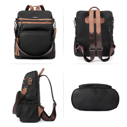 CLUCI Backpack Purse for Women Fashion Leather Designer Travel Large Ladies Shoulder Bags with Tassel Oil Wax Black