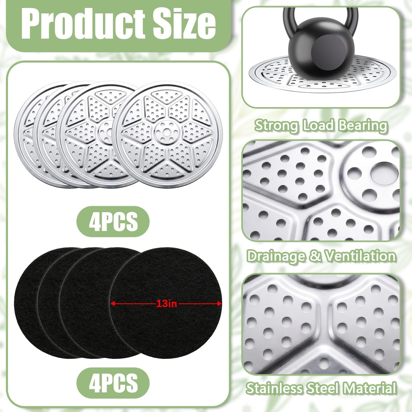 luperasol 8PCS Planter Inserts for Large Pots, 13" Reusable Round Planter Inserts for Large Tall Pots and Liner with Drainage Holes for Place Inside Planters Use Less Potting Soil