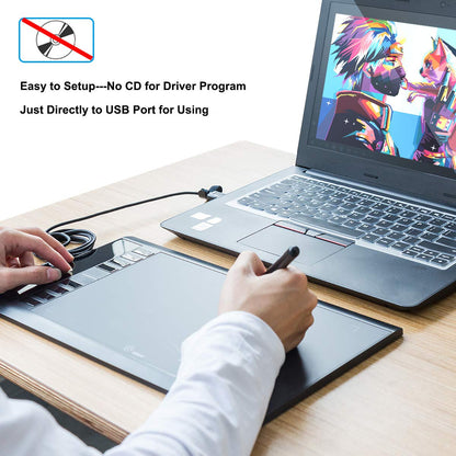 Drawing Tablet, UGEE M708 10 x 6 inch Large Drawing Tablet with 8 Hot Keys, Passive Stylus of 16384 Levels Pressure, Digital Graphics Art Tablet for PC Paint, Design, Art Creation Sketch