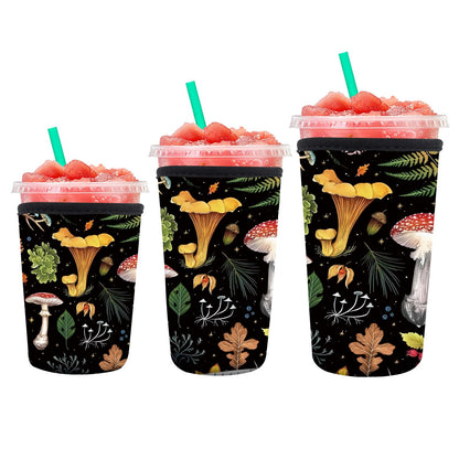 DAORJWL 3 Pack Reusable Insulated Neoprene Sleeve for Iced & Hot Drinks, Cute Durable Iced Coffee Cup Sleeve, Beverage Holder for Iced Coffee Luxuious Mushroom