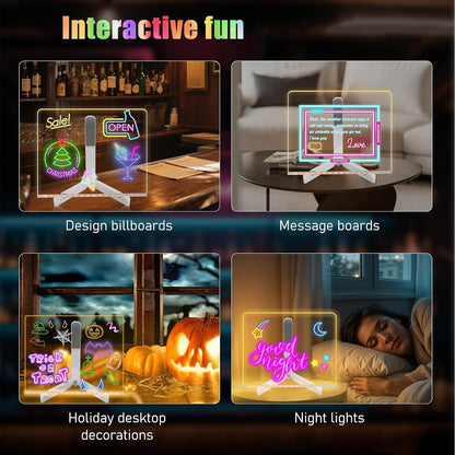 LED Note Board with Colors, Light Up Acrylic Message Board, Glowing Acrylic Dry Erase Board with Light, Led Drawing Board with Stand, 7 Markers (Small 5.9 * 5.9 inches)