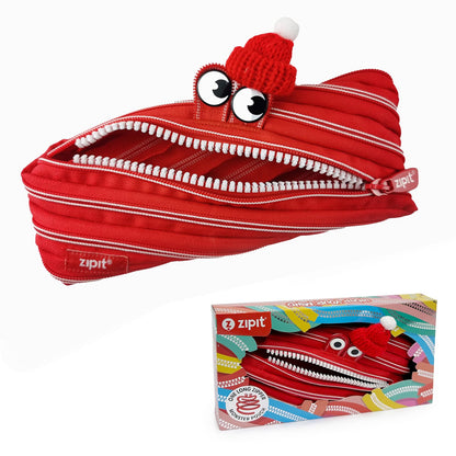 ZIPIT Monster Pencil Case for Kids, One Long Zipper Pencil Pouch, Gift-Ready Stationery Bag for Boys & Girls, Red