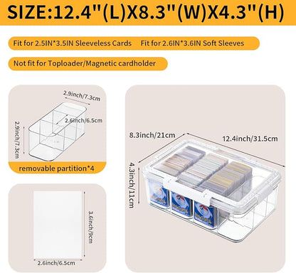 Portable Card storage box with 12 Removable Containers,Storage Box with lid for 2000+ Cards Fits for Standard Cards, TCG, PTG and Sport Cards, with 10 Soft Sleeves(clear,1pack)