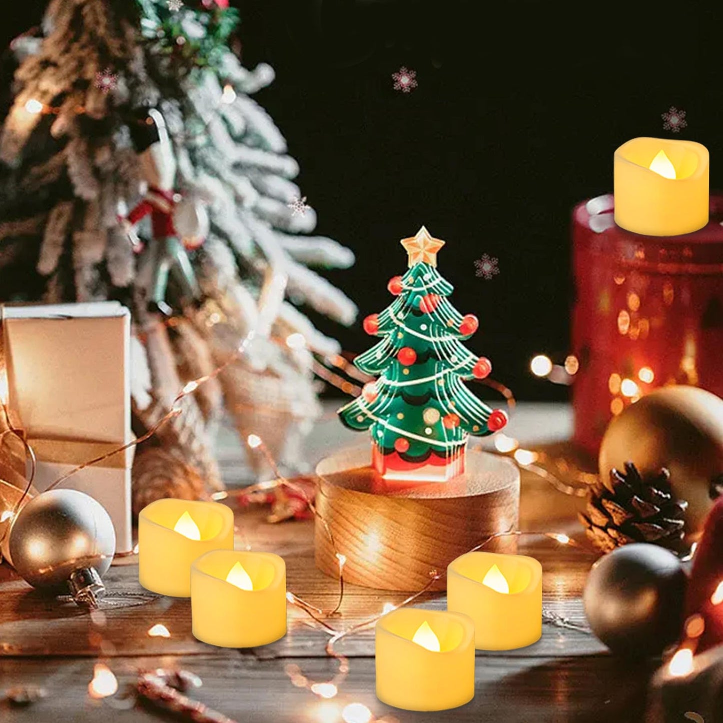 Yakpo 24 Pack 1.5" x 1.2" Battery Operated LED Tea Light Candles, Small Outdoor Flameless Flickering Votive Candles, Electric Flicker Fake Tealights Bulk for Wedding Halloween Christmas Decorations