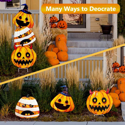 3 Packs Halloween Garden Stakes, Stacked Metal Pumpkins Jack-o-Lantern LawnDecor, Halloween Decorative 3D Pumpkin Yard Signs Stake for Outdoor Front Garden Pathway Decorations