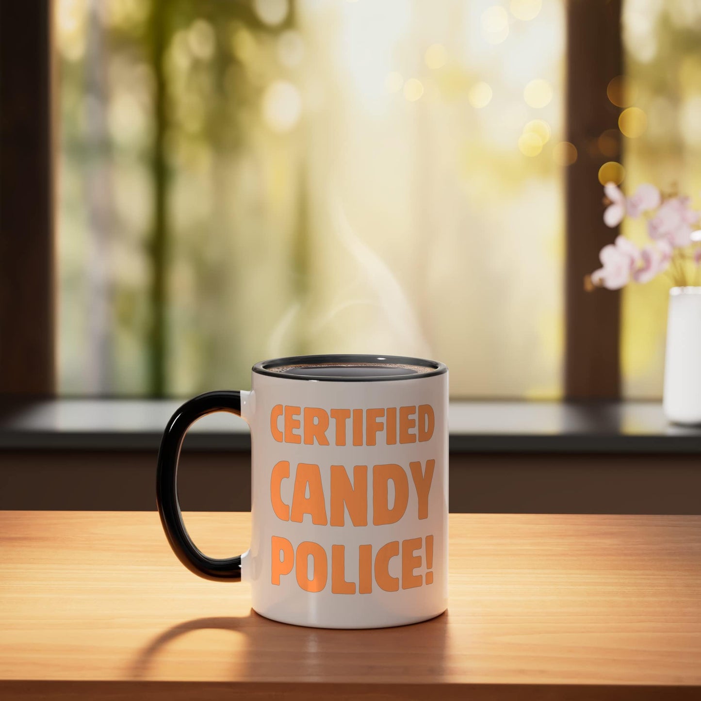 Certified Candy Police and Funny Halloween Bag Costume Ceramic Mug, Black/White