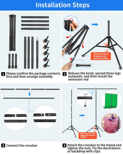 Hemmotop 7x5ft (HxW) T-Shape Photo Backdrop Stand, Portable Green Screen Stand Only with 5 Clip Clamps and Carry Bag, Adjustable Background Support Kit for Birthday, Baby Shower, Parties, Photoshoots