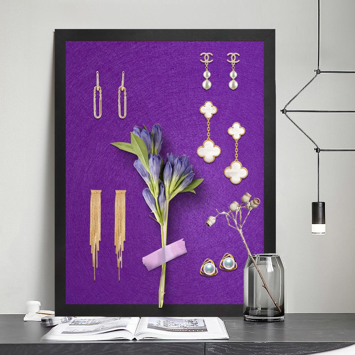 Origreen Bulletin Board Cork Boards with Felt, 17"x13" Small Display Pin Board Vision Board for Walls, Jewelry, Notes, Collection, Photos, Office, Wood Framed(Black) & Felt(Purple), 1pc