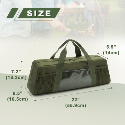 HODRANT Grill Tool Storage Bag, Outdoor BBQ Utensil Holder for Barbecue Tool up to 22", Large Grill Utensil Storage Caddy with Pockets, BBQ Accessories Case Container for Camping, Bag Only, Green