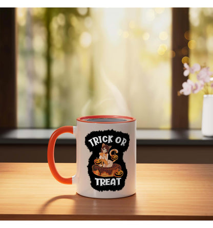 Kawaii Trick Or Treat Sexy Ginger Cat Anime Girl Halloween Ceramic Mug, Orange/White