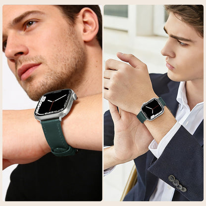 Soft Top-Grain Leather Watch Band Men Women, Compatible with All Apple Watch Series, Breathable, Sweat-Resistant iWatch Strap
