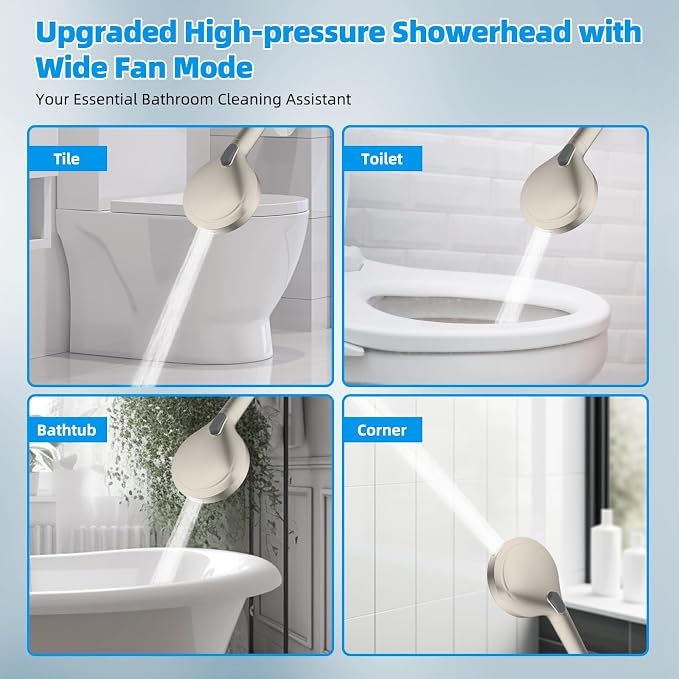 Hibbent All Metal CUPC Certified Shower Head, 10'' High Pressure Rainfall Shower Head, Handheld Showerhead Combo, 12'' Adjustable Extension Arm, 10 Sprays, 71'' Hose, Showerhead Holder, Brushed Nickel