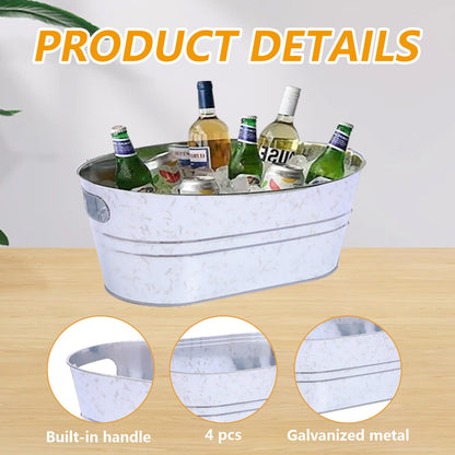 Hyuetrsa 4 Pack 4 Gallon Galvanized Ice Buckets for Parties, Large Metal Beverage Drink Tub Cooler with Leak-Proof Carry Handles, Heavy Duty Drink Tin Bins for Beer, Champagne and Wedding Bar Supplies