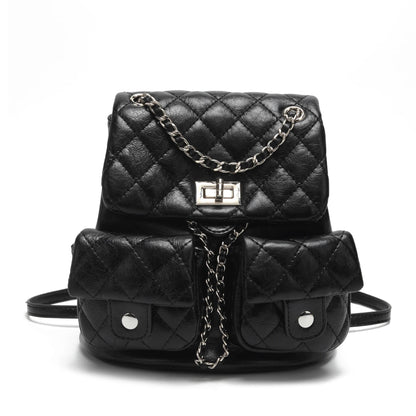 COC.EFRENAR Quilted Mini Backpack for Women, Chain Strap Small Purse with Flap Closure, Fashion Shoulder Bag Cute Travel Daypack(Black)